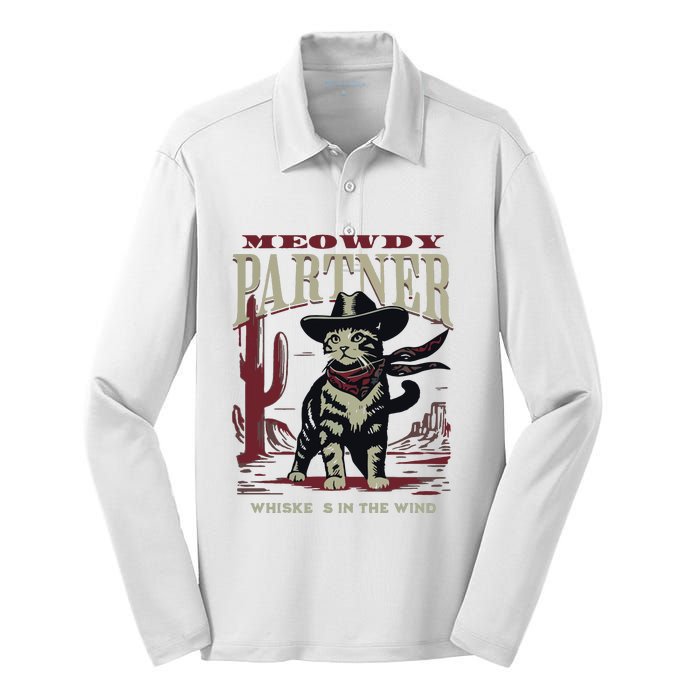 Meowdy Partner Cowboy Cat Vintage Cowboy Silk Touch Performance Long Sleeve Polo