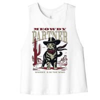 Meowdy Partner Cowboy Cat Vintage Cowboy Women's Racerback Cropped Tank