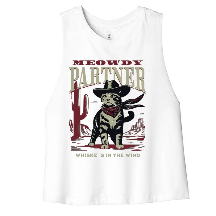 Meowdy Partner Cowboy Cat Vintage Cowboy Women's Racerback Cropped Tank