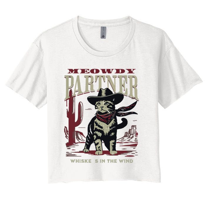 Meowdy Partner Cowboy Cat Vintage Cowboy Women's Crop Top Tee