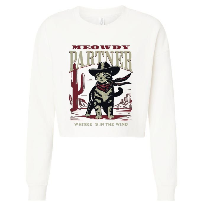 Meowdy Partner Cowboy Cat Vintage Cowboy Cropped Pullover Crew