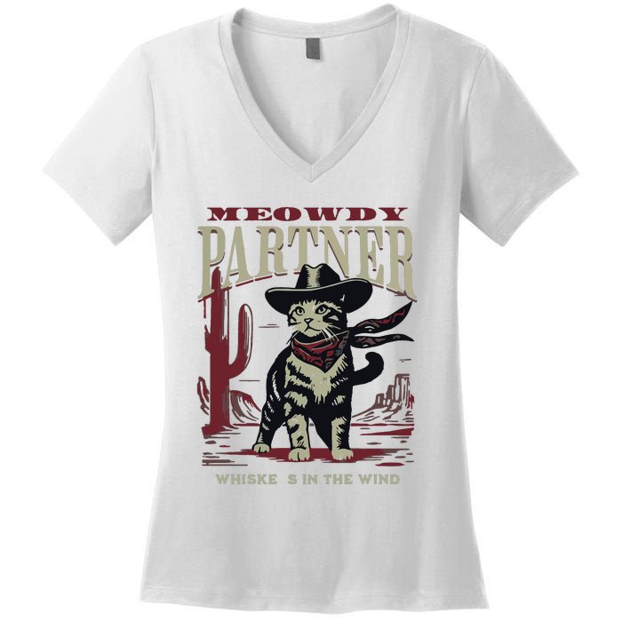 Meowdy Partner Cowboy Cat Vintage Cowboy Women's V-Neck T-Shirt