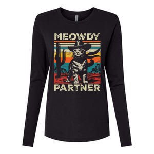 Meowdy Partner Cat Cow Hat Howdy Funny Country Western Womens Cotton Relaxed Long Sleeve T-Shirt