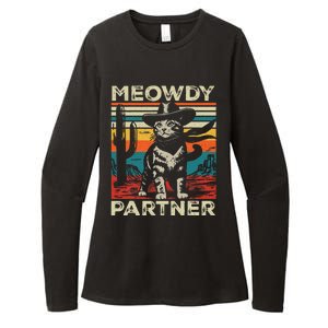 Meowdy Partner Cat Cow Hat Howdy Funny Country Western Womens CVC Long Sleeve Shirt