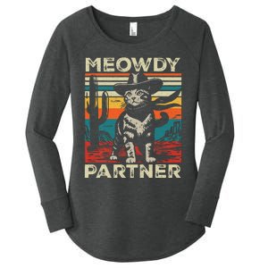 Meowdy Partner Cat Cow Hat Howdy Funny Country Western Women's Perfect Tri Tunic Long Sleeve Shirt