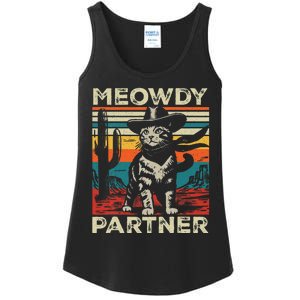 Meowdy Partner Cat Cow Hat Howdy Funny Country Western Ladies Essential Tank