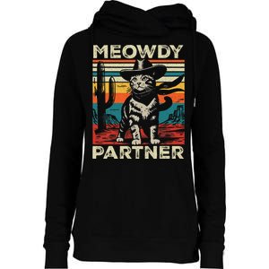 Meowdy Partner Cat Cow Hat Howdy Funny Country Western Womens Funnel Neck Pullover Hood