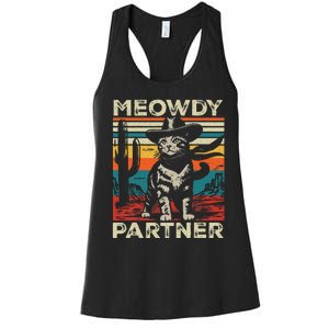 Meowdy Partner Cat Cow Hat Howdy Funny Country Western Women's Racerback Tank