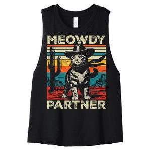 Meowdy Partner Cat Cow Hat Howdy Funny Country Western Women's Racerback Cropped Tank