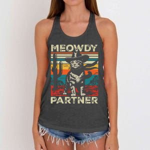 Meowdy Partner Cat Cow Hat Howdy Funny Country Western Women's Knotted Racerback Tank