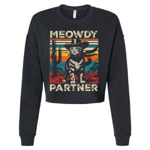 Meowdy Partner Cat Cow Hat Howdy Funny Country Western Cropped Pullover Crew