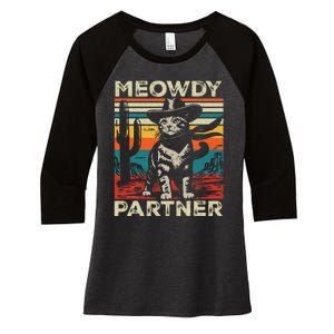 Meowdy Partner Cat Cow Hat Howdy Funny Country Western Women's Tri-Blend 3/4-Sleeve Raglan Shirt