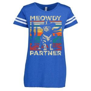 Meowdy Partner Cat Cow Hat Howdy Funny Country Western Enza Ladies Jersey Football T-Shirt