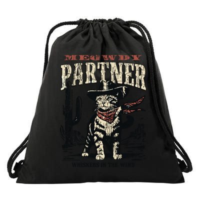 Meowdy Partner Cowboy Cat Vintage Drawstring Bag