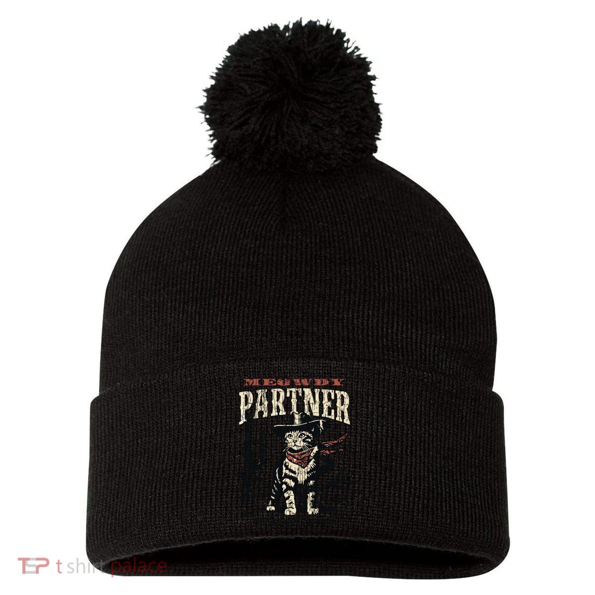 Meowdy Partner Cowboy Cat Vintage Pom Pom 12in Knit Beanie