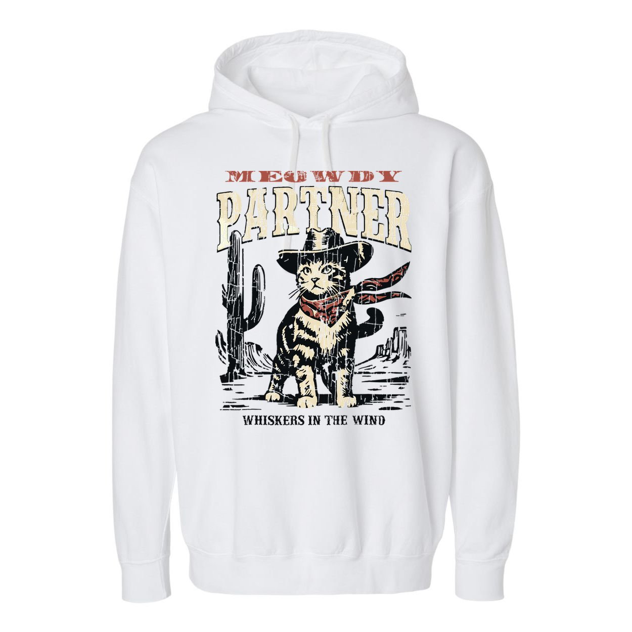 Meowdy Partner Cowboy Cat Vintage Garment-Dyed Fleece Hoodie