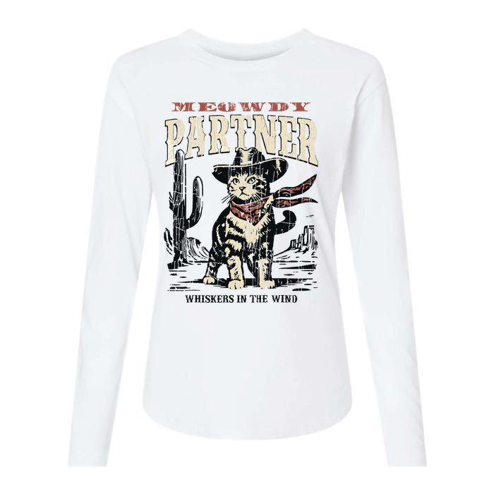 Meowdy Partner Cowboy Cat Vintage Womens Cotton Relaxed Long Sleeve T-Shirt