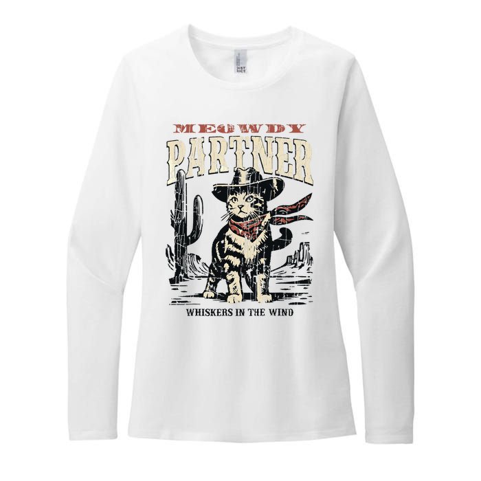 Meowdy Partner Cowboy Cat Vintage Womens CVC Long Sleeve Shirt