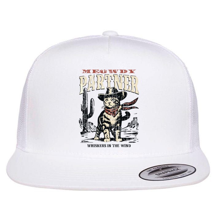 Meowdy Partner Cowboy Cat Vintage Flat Bill Trucker Hat