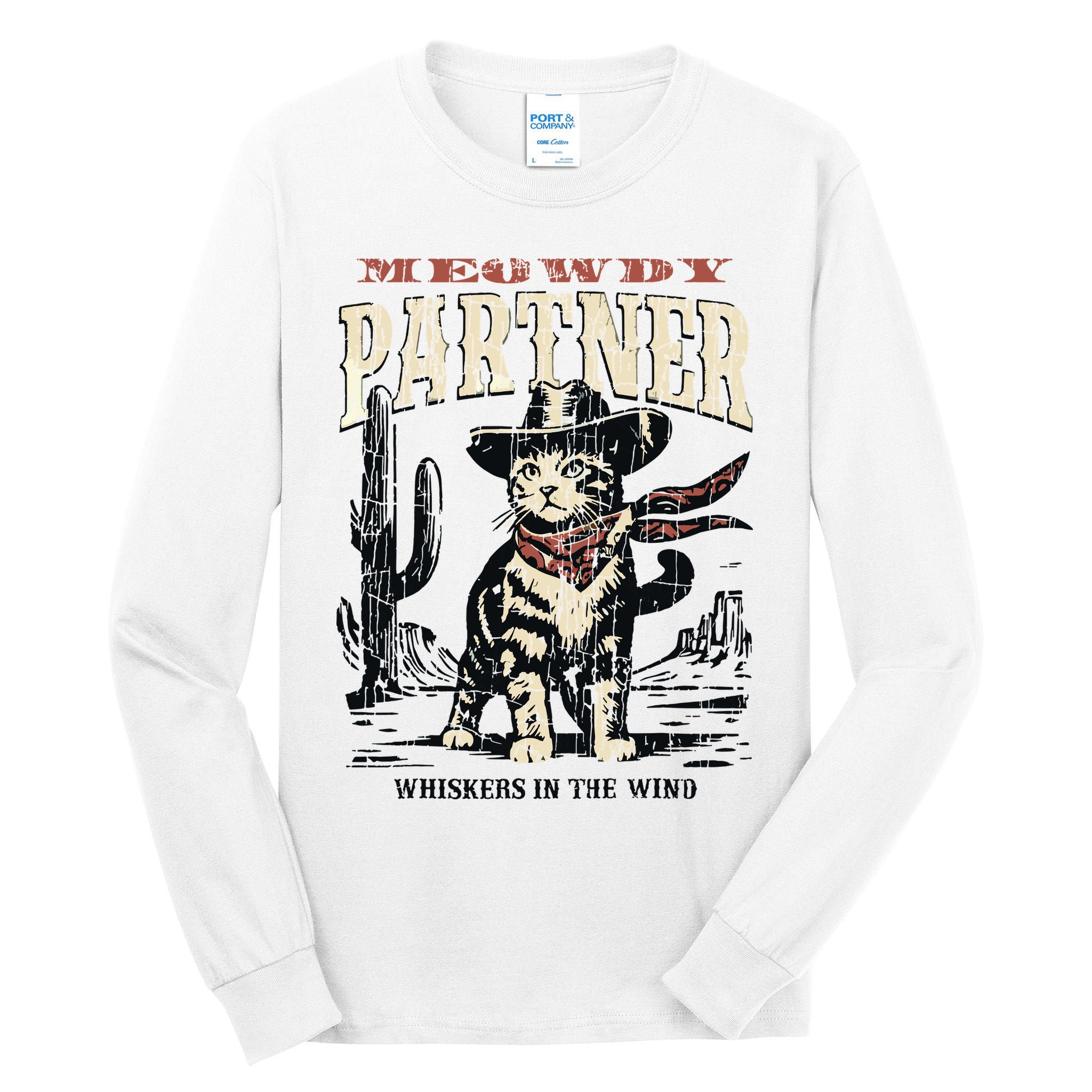 Meowdy Partner Cowboy Cat Vintage Tall Long Sleeve T-Shirt