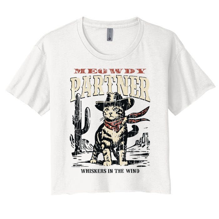 Meowdy Partner Cowboy Cat Vintage Women's Crop Top Tee