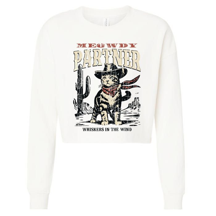 Meowdy Partner Cowboy Cat Vintage Cropped Pullover Crew