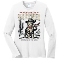 Meowdy Partner Cowboy Cat Vintage Ladies Long Sleeve Shirt