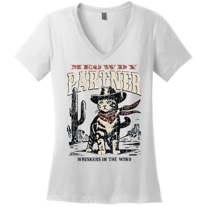 Meowdy Partner Cowboy Cat Vintage Women's V-Neck T-Shirt