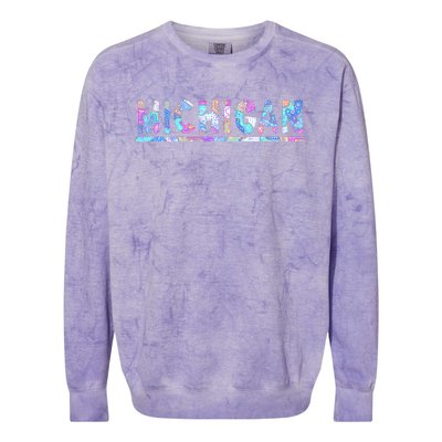 Michigan Patterned Curves Logo Colorblast Crewneck Sweatshirt