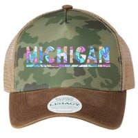 Michigan Patterned Curves Logo Legacy Tie Dye Trucker Hat