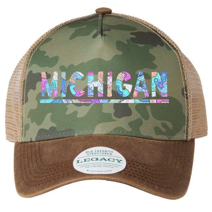 Michigan Patterned Curves Logo Legacy Tie Dye Trucker Hat