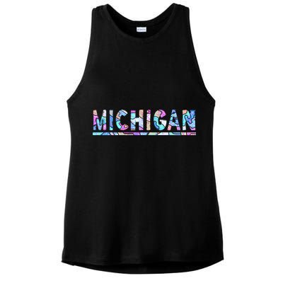 Michigan Patterned Curves Logo Ladies PosiCharge Tri-Blend Wicking Tank