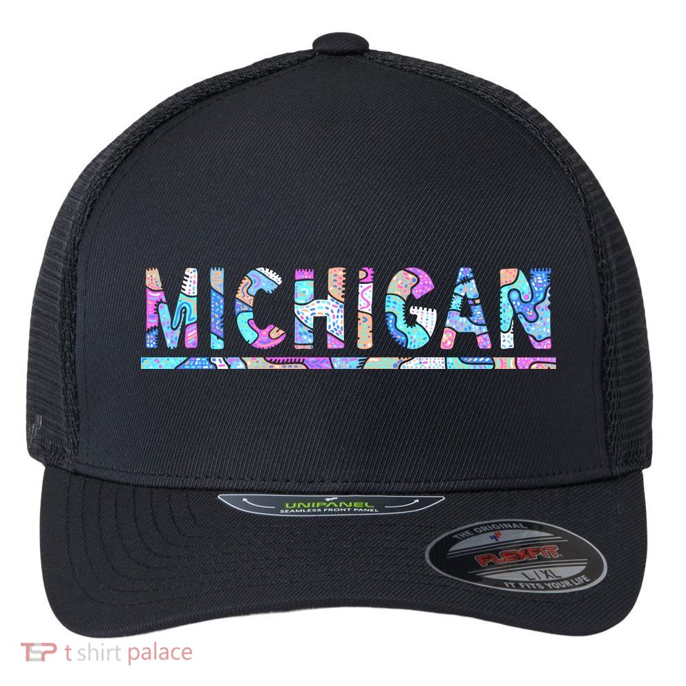 Michigan Patterned Curves Logo Flexfit Unipanel Trucker Cap