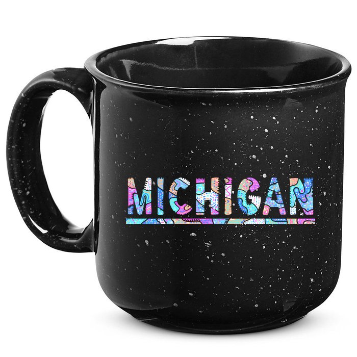 Michigan Patterned Curves Logo 15oz Campfire Ceramic Mug