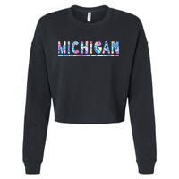 Michigan Patterned Curves Logo Cropped Pullover Crew