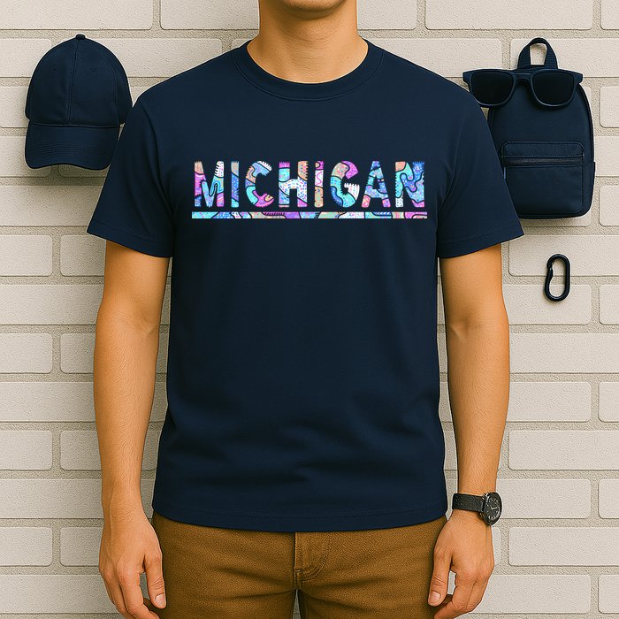Michigan Patterned Curves Logo T-Shirt