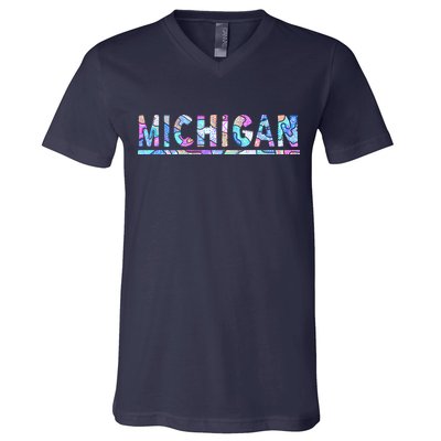 Michigan Patterned Curves Logo V-Neck T-Shirt