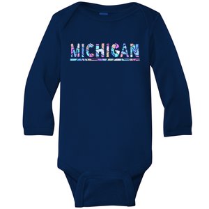 Michigan Patterned Curves Logo Baby Long Sleeve Bodysuit