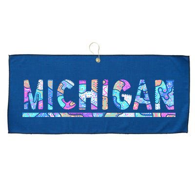 Michigan Patterned Curves Logo Large Microfiber Waffle Golf Towel