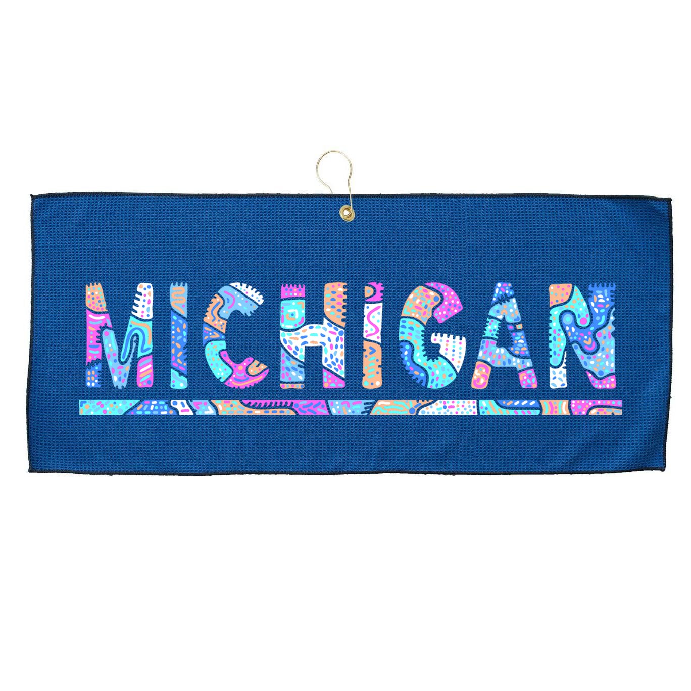 Michigan Patterned Curves Logo Large Microfiber Waffle Golf Towel