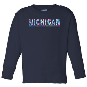 Michigan Patterned Curves Logo Toddler Long Sleeve Shirt