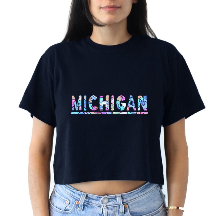 Michigan Patterned Curves Logo Crop Top