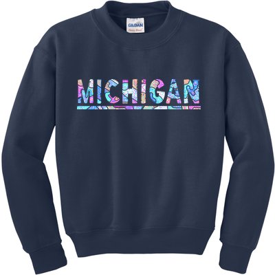 Michigan Patterned Curves Logo Kids Sweatshirt
