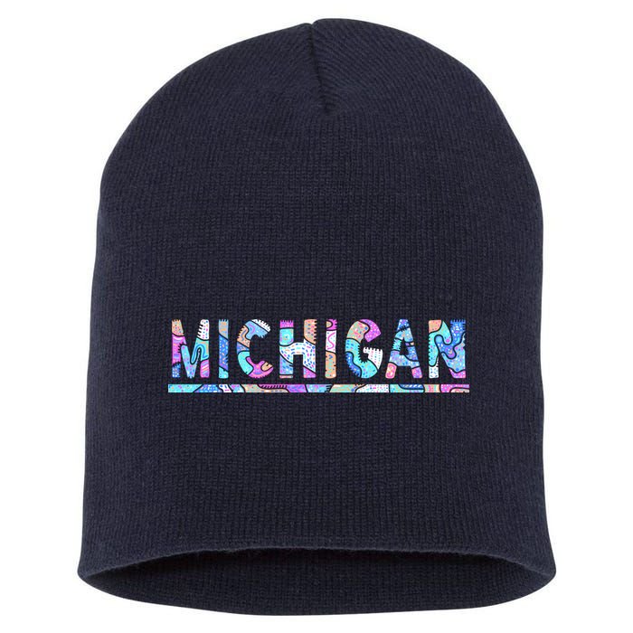 Michigan Patterned Curves Logo Short Acrylic Beanie