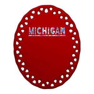 Michigan Patterned Curves Logo Ceramic Oval Ornament