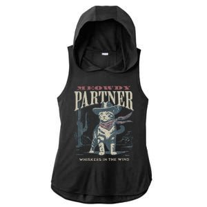 Meowdy Partner Cowboy Cat Country Western Ladies PosiCharge Tri-Blend Wicking Draft Hoodie Tank