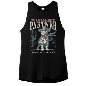 Meowdy Partner Cowboy Cat Country Western Ladies PosiCharge Tri-Blend Wicking Tank