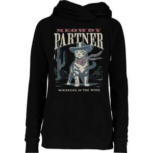 Meowdy Partner Cowboy Cat Country Western Womens Funnel Neck Pullover Hood