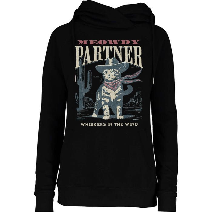 Meowdy Partner Cowboy Cat Country Western Womens Funnel Neck Pullover Hood