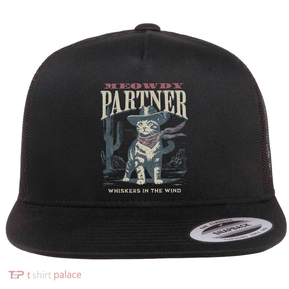 Meowdy Partner Cowboy Cat Country Western Flat Bill Trucker Hat